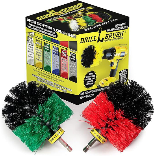 Drill Brush Power Scrubber - Kitchen Cleaning - Dish Brush - Pots and Pans - Cast Iron Cookware - Tile and Grout Brush - Outdoor Cleaning - Stiff Bristle Patio and Deck Brush - Concrete Bird Baths
