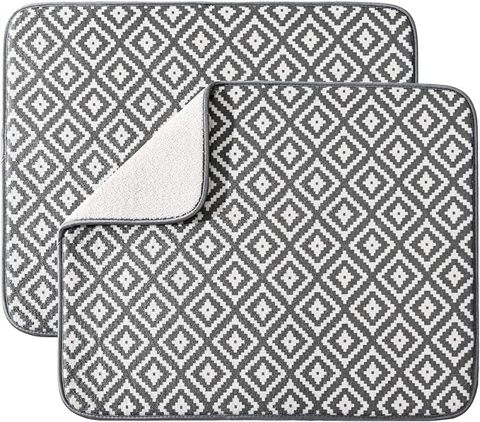 Dish Drying Mat for Kitchen 2 Pack, Ultra Absorbent Microfiber Dishes Drainer Mats by Subekyu,19.2 by 15.8 Inch(Rhombus)