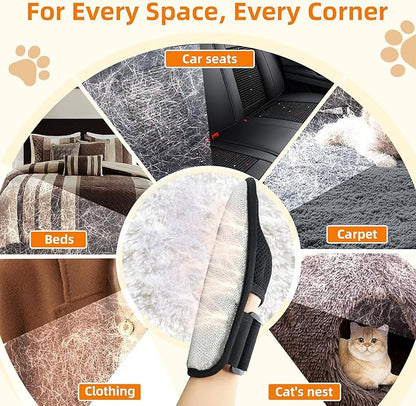 Pet Hair Removal Glove for Cats & Dogs, Patented Adjustable Strap, Reusable Five-Finger Grooming Glove with Secure Non-Slip Fit for Couch, Carpet, Clothing & Car Seat, 2 Pcs