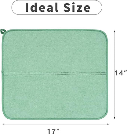 FRESHMNIT Dish Drying Mat for Kitchen Counter, 2 Pack Microfiber Absorbent Dish Drying Mats, 14" x 17" Dish Drying Pad, Dishes Drainer Mat for Countertops or Sink