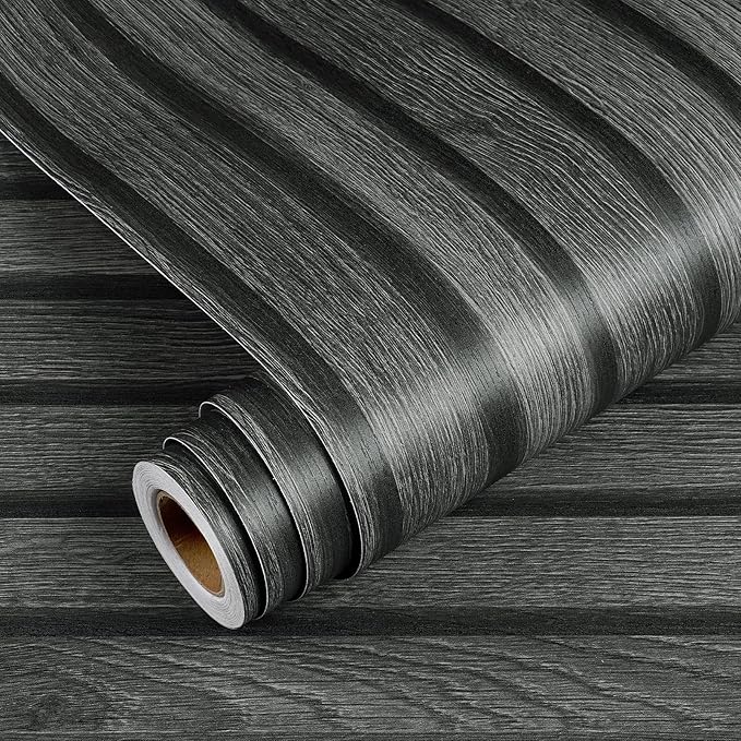 YENHOME Black Wood Wallpaper Peel and Stick Wallpaper Wood Slats Wallpaper 17.7"X200" Natural Faux Wood Panel Peel and Stick Wallpaper Removable Wood Grain Wallpaper for Furniture Bedroom Wall Paper