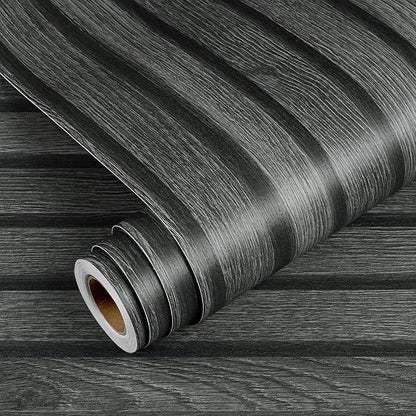 YENHOME Black Wood Wallpaper Peel and Stick Wallpaper Wood Slats Wallpaper 17.7"X200" Natural Faux Wood Panel Peel and Stick Wallpaper Removable Wood Grain Wallpaper for Furniture Bedroom Wall Paper