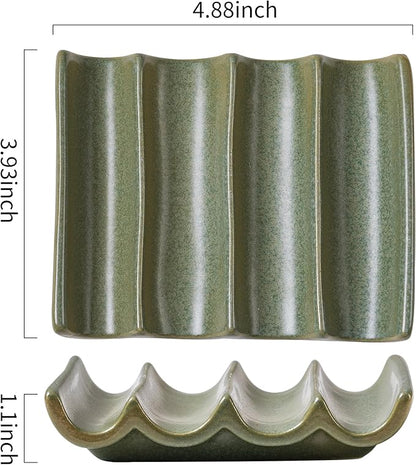 Ceramic Soap Dish, Draining Bar Soap Holder Tray, Soap Saver for Shower, Bathroom, Sink, Kitchen and Countertop, Decorative Square Soap Dish, Green 1 Pcs