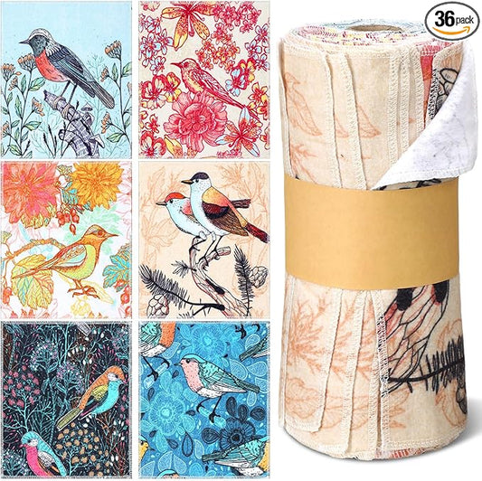 36 Pack Bird Reusable Cleaning Cloths Washable Cotton Kitchen Towels for Home(Multicolor)