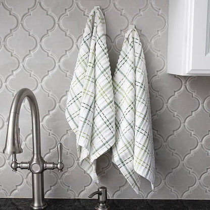 Ritz Royale Collection 100% Combed Terry Cotton, Highly Absorbent, Oversized Checked Kitchen Towel Set, 28" x 18", 2-Pack, Cactus Green