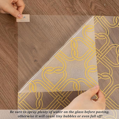 DKTIE Celtic Knot Seamless Pattern Full Privacy Window Film for French Doors Stained Glass Look Art Deco Background Japanese Overlap Circle Net (C651, 17.7'' x 78.7'')