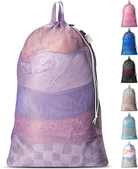 Handy Laundry Mesh Laundry Bag 24 x 36 Inches - Extra Large Heavy Duty Bag with Handles & Shoulder Strap, Breathable, Machine Washable for Dorm, Travel, Bedding & Storage - Purple
