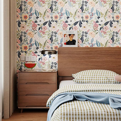 Timeet Floral Wallpaper Peel and Stick Vintage Floral Contact Paper Peel and Stick 17.3" x 120" Flower Wallpaper Boho Leaf Removable Self Adhesive Wall Paper for Cabinets Bedroom Wall Decorative