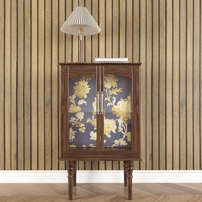 VEELIKE Slat Wood Contact Paper Wood Peel and Stick Wallpaper for Walls Cabinets Countertops Waterproof Self Adhesive Brown Wood Wallpaper 15.7''x118'' Removable Slat Wall Paper for Home Wall Décor