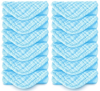 Muslin Burp Cloths 100% Cotton Large 20''x10'' Extra Soft and Absorbent Baby Wash Cloths Spit Up Rags - Baby Burping Cloth for Boys Girls Items(12 Pack Aquamarine)