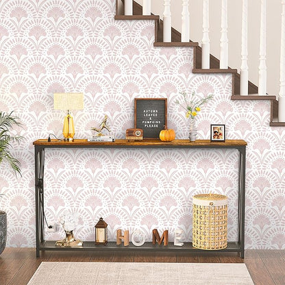 Timeet 17 in × 197 in Boho Peel and Stick Wallpaper Pink Floral Contact Paper White Pink Flower Wallpaper Removable Self Adhesive for Cabinet Bathroom Waterproof