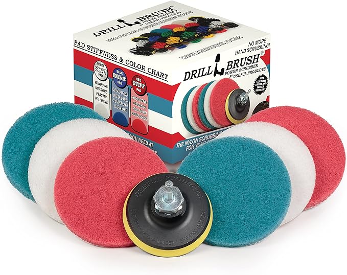 All Purpose Scrub Pads - Six Pack of Cleaning Pads - Bathroom Cleaner - Auto Detailing - Stove Top - Drill Accessories Pads for Deep Clean - Shower Scrubber - Glass Cleaner - Tub Stain Remover