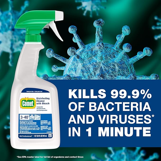 Hospital Grade Bulk Disinfecting Bathroom Sanitizer by Comet Professional, Multi-Purpose Spray Cleaner Wipes up Pathogens, for Commercial Use, 32 oz. (Case of 6)