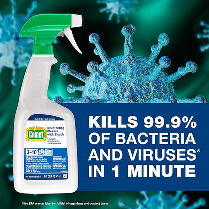 Hospital Grade Bulk Disinfecting Bathroom Sanitizer by Comet Professional, Multi-Purpose Spray Cleaner Wipes up Pathogens, for Commercial Use, 32 oz. (Case of 6)