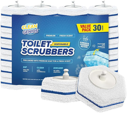 CleanGenius Disposable Prefilled Toilet Cleaning Scrubbers, 30 Count