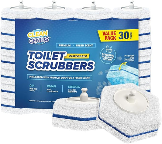 CleanGenius Disposable Prefilled Toilet Cleaning Scrubbers, 30 Count