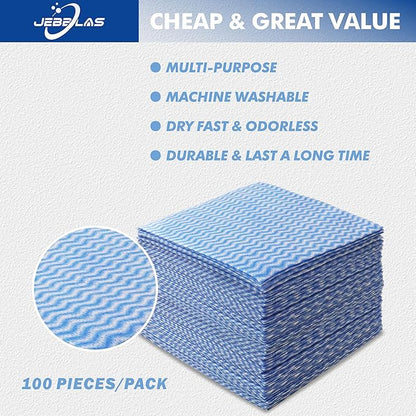 JEBBLAS 100Pcs Reusable Cleaning Cloths 11.8‘’x11.8‘’ Handi Wipes Reusable Cloths Dry Cleaning Cloths Dish Towel Dish Cloths Handy Cleaning Wipes, Blue