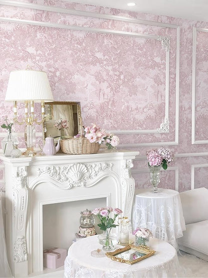 Dimoon 17.3" X 188.9" Peel and Stick Wallpaper Pink White Modern Forest Floral Wallpaper Renter Friendly Waterproof Removable Self Adhesive Wall Paper Bedroom Livingroom Cabinets Vinyl