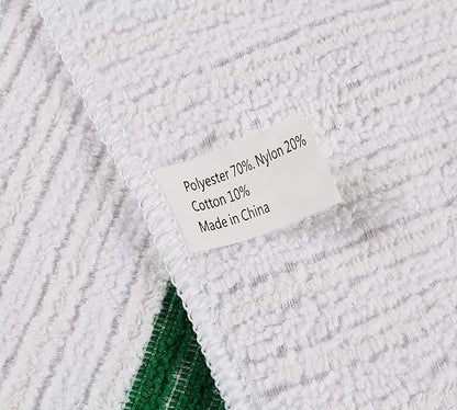 Premium 24 Pack White with Green Stripe Bar Mop Microfiber Towels for Home, Kitchen, Restaurant Cleaning (White/Green Stripe, 14inx18in)