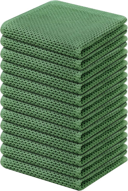 Kitinjoy 100% Cotton Kitchen Dish Cloths (12 X 12 Inches, Grass Green), 12 Pack Waffle Weave Ultra Soft Absorbent Dish Towels for Drying Dishes Quick Drying Kitchen Towels Dish Rags