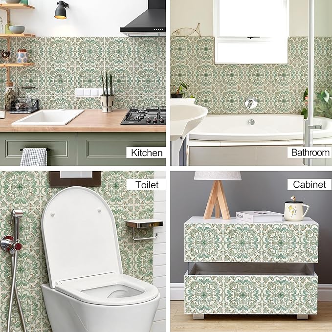 Vintage Retro Tile Stickers - 10 pcs 20cm/7.87inch Embossed Moroccan Pattern Peel & Stick Wall Tiles, 3D Textured PVC Waterproof Backsplash for Kitchen, Bathroom, Laundry Room Decor