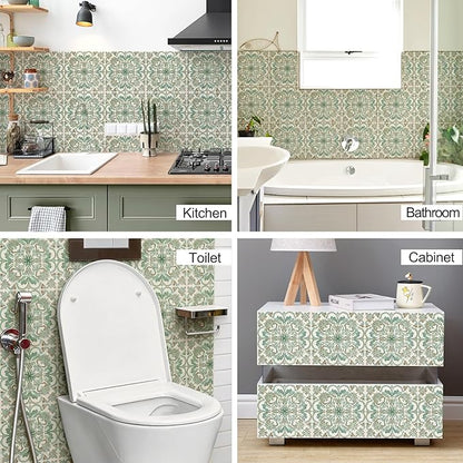 Vintage Retro Tile Stickers - 10 pcs 20cm/7.87inch Embossed Moroccan Pattern Peel & Stick Wall Tiles, 3D Textured PVC Waterproof Backsplash for Kitchen, Bathroom, Laundry Room Decor