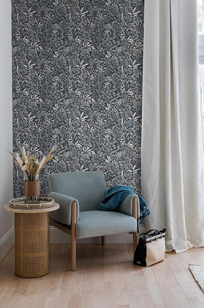 Heroad Brand 17.3''x196'' Blue Peel and Stick Wallpaper Boho Dark Blue Floral Contact Paper Removable Self Adhesive Contact Paper for Cabinets Waterproof Decoration Wallpaper for Walls