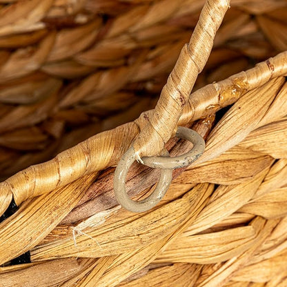 Household Essentials Wicker Stair Basket with Handles, Handwoven Water Hyacinth, Sits on Two Stairs, Lightweight, Natural