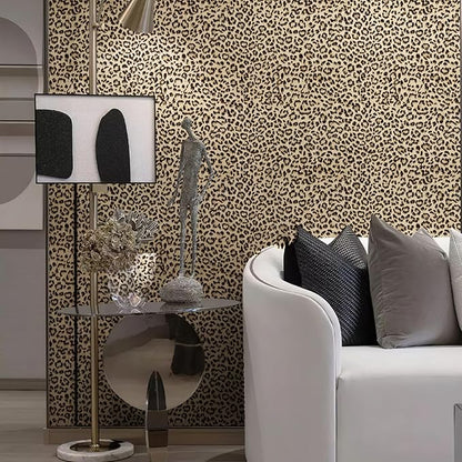 JiffDiff Leopard Print Peel and Stick Wallpaper, Waterproof Removable Self Adhesive Textured Wall Paper, Yellow Unique Funky Cheetah Contact Paper for Bedroom and Bathroom 800"X17.3"(96.2 sq. ft)