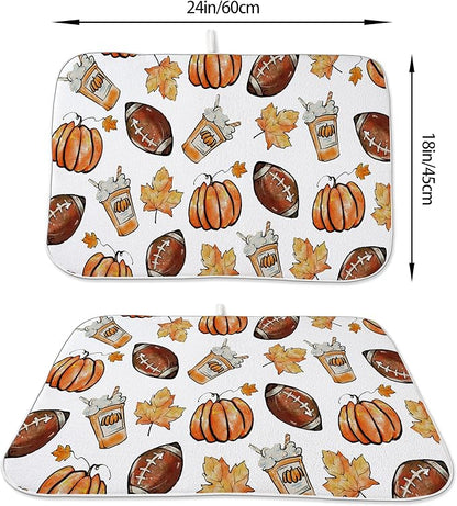Fall Dish Drying Mat 18x24 Inches For Kitchen Counter Orange Baseball Pumpkin Kitchen Decoration Drying Mat Decorative Autumn Pumpkin Drying Pad for Home Kitchen,Dining Room Decor