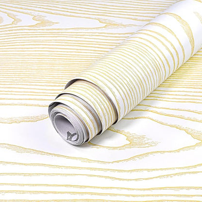 Yun-aeon White and Gold Wood Contact Paper 17.3"x80" Rustic Wooden Peel and Stick Wallpaper Removable Self-Adhesive Wallpaper Wood Grain Contact Paper for Countertops Cabinets