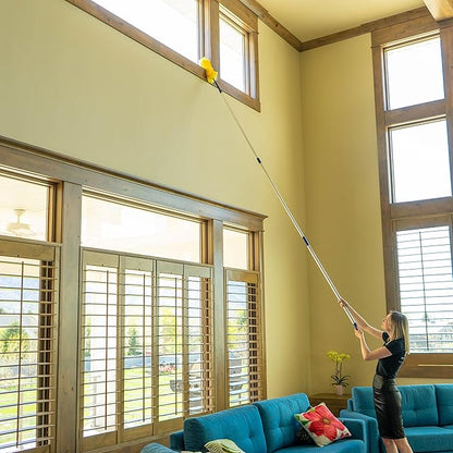 High Ceiling Cobweb Duster and Pole | Ceiling Fan Cleaner Extendable Duster | Nylon Telescoping Long Handle Extension Duster For Cleaning Spider Webs | Lightweight, 3-Stage Aluminum Pole