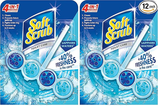 Soft Scrub 4-in-1 Rim Hanger Toilet Bowl Cleaner,Sapphire Waters,(Pack of 12)