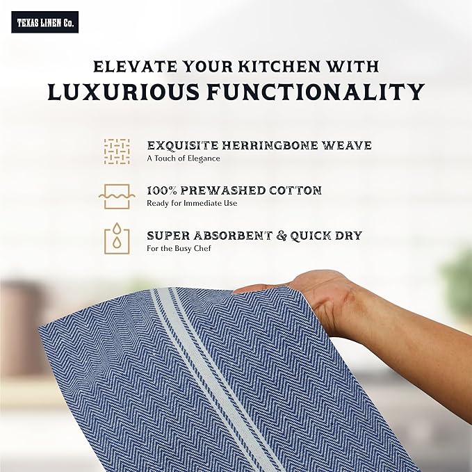 TEXAS LINEN CO. Cotton Kitchen Towels 12 Pack - 15 x 25 Inches - Highly Absorbent Dish Towels for Kitchen Drying, Soft Durable Reusable Quick Dry Tea, Kitchen and Dish Cloths Set - Blue Chambray