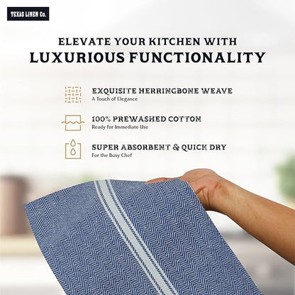 TEXAS LINEN CO. Cotton Kitchen Towels 12 Pack - 15 x 25 Inches - Highly Absorbent Dish Towels for Kitchen Drying, Soft Durable Reusable Quick Dry Tea, Kitchen and Dish Cloths Set - Blue Chambray
