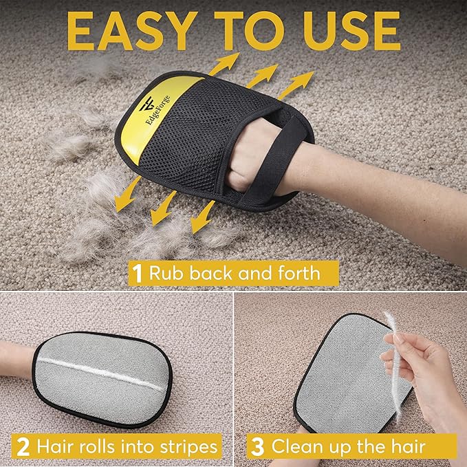 Pet Hair Removal Glove for Dogs & Cats - Reusable Electrostatic Magic Brush Glove - Lint Mitt for Furniture, Couch, Carpet, Clothing, Car Seat - Dog Hair Remover Tool