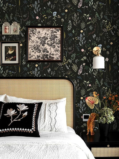 Dimoon 787"x16.1" Floral Peel and Stick Wallpaper Black Contact Paper Thicken Wallpaper Delicate Flower Waterproof Green Leaf White Self Adhesive Removable Wall Paper Shelf Liner Decal Vinyl Roll