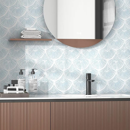 Modern Peel and Stick Wallpaper 17.3''×393'' Self Adhesive Wallpaper Blue and White Decorative Contact Paper Boho Removable Wall Paper for Bedroom Waterproof Wallpapers Bathroom Cabinets Decor Vinyl
