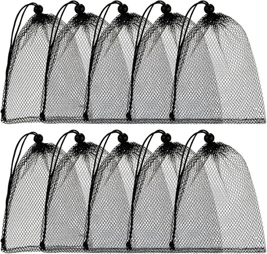 TecUnite 10 Pcs Mesh Bags Drawstring Laundry Bags Large Nylon Mesh Gift Dishwasher Bag with Sliding Drawstring for Kitchen Jewelry Gifts Wedding Favor Home(5.5 x 7.5 Inch,Black)