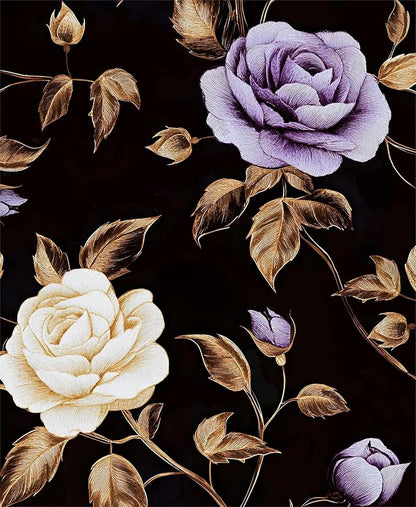 Laatse Golden Floral Wallpaper Peel and Stick Vintage Purple Gold Rose Contact Paper Self Adhesive Removable Retro Dark Flower Wall Mural for Bedroom Walls Shelves Cabinet Table Decor 17.5" x 118"