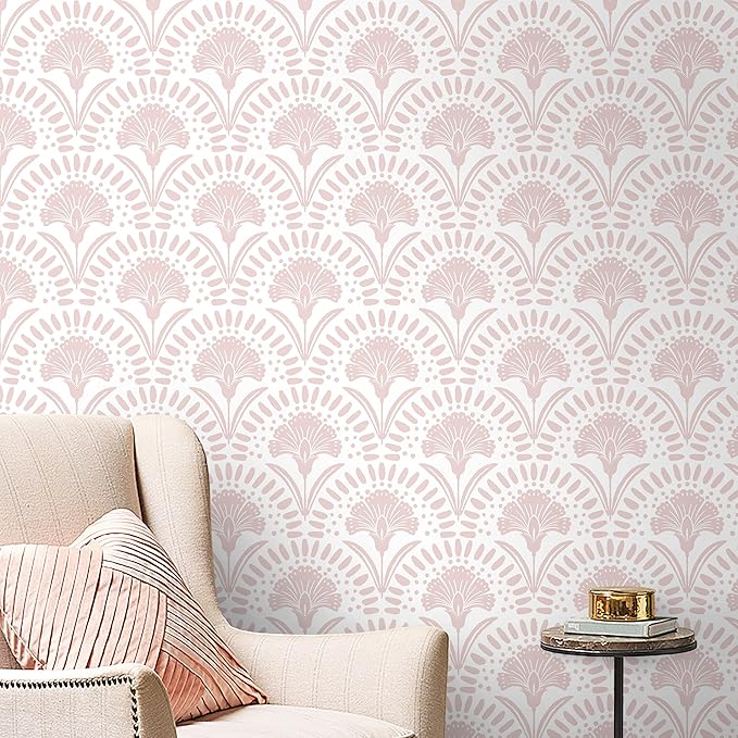 Timeet 17 in × 197 in Boho Peel and Stick Wallpaper Pink Floral Contact Paper White Pink Flower Wallpaper Removable Self Adhesive for Cabinet Bathroom Waterproof