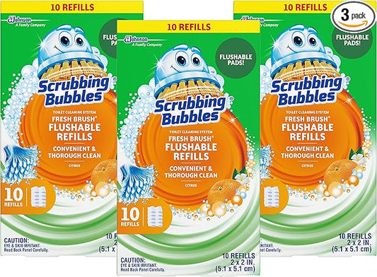 Scrubbing Bubbles Fresh Brush Flushable Refills - Citrus Action Scent - 10 Count Flushable Refills Per Box - Pack of 3 Boxes