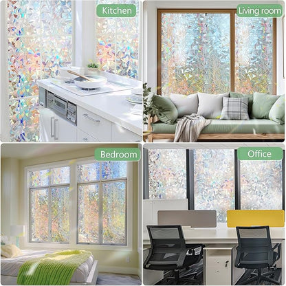 HIDBEA Window Privacy Film Static Clings, Rainbow Window Film, 3D Decals Non-Adhesive Window Vinyl Film for Home Door, 29.5 Inch x 6.5 Feet