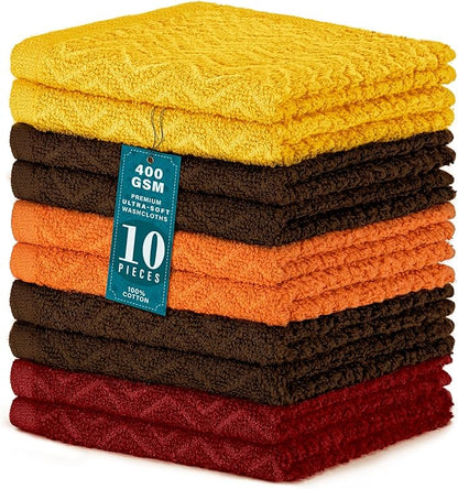DecorRack 10 Pack 100% Cotton Dish Cloth, Luxurious Soft, 12 x 12 inch Ultra Absorbent, Machine Washable Premium Quality Kitchen Towels, Rustic Colors (10 Pack)