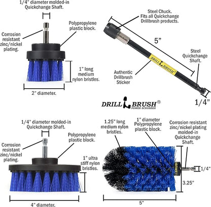 Aquatic All-Purpose Cleaning Brush Set - Medium Stiffness Blue Brushes - Long Reach Extension Attachment Kit - Aquarium Cleaning Products - Fish Tank Cleaner Brushes - Boat Scrub Brush - Hull Scrubber