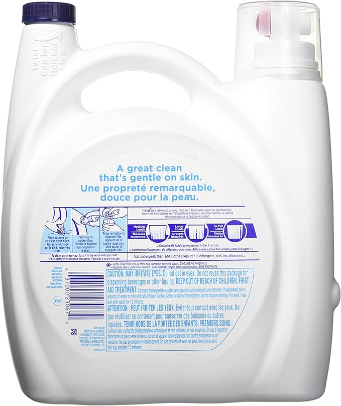 Tide Liquid Laundry Detergent HE, Free & Gentle, 96 Loads