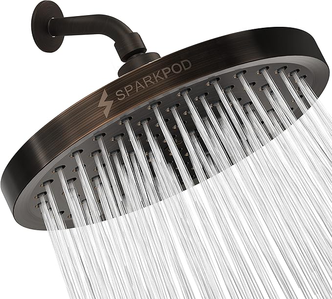 SparkPod Shower Head - High Pressure Rain - Premium Quality Luxury Design - Easy Clean Adjustable Replacement for Your Bathroom Shower Heads (Vintage Oil Rubbed Bronze, 8 Inch Round)