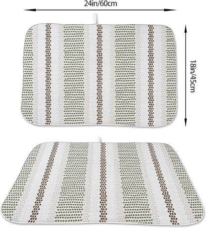 Boho Dish Drying Mat 18x24 Inches For Kitchen Counter Absorbent Modern Abstract Green Brown Stripes Polka Dot Kitchen Drying Mat Pad For Home Kitchen,Dining Room,Office Decoration
