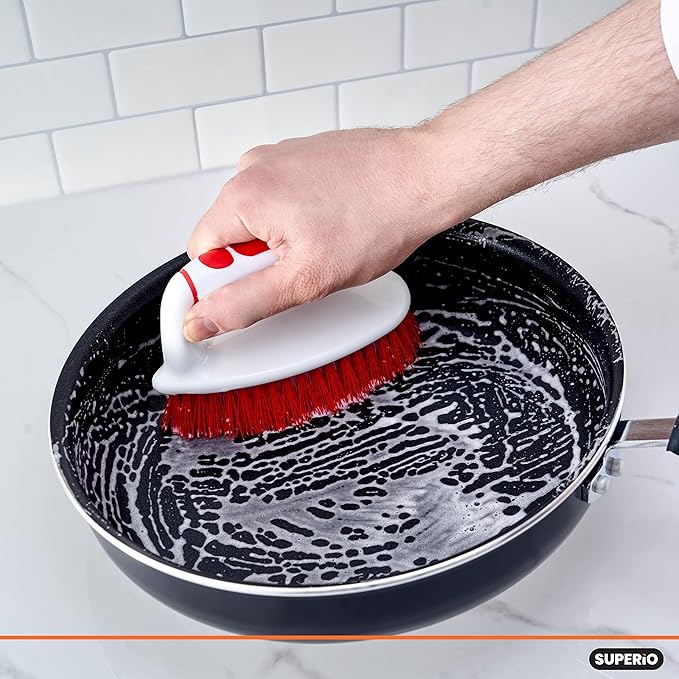 Superio Grout Brush, Dish Brush, Shower Scrubber Cleaning Brush, Stiff Bristles, Comfort Grip Handle,Red Brush Cleaner for Kitchen, Bathroom, Shower, Sink, Toilet- Vegatable Brush, Carpet Scrubber