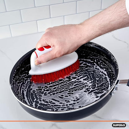 Superio Grout Brush, Dish Brush, Shower Scrubber Cleaning Brush, Stiff Bristles, Comfort Grip Handle,Red Brush Cleaner for Kitchen, Bathroom, Shower, Sink, Toilet- Vegatable Brush, Carpet Scrubber